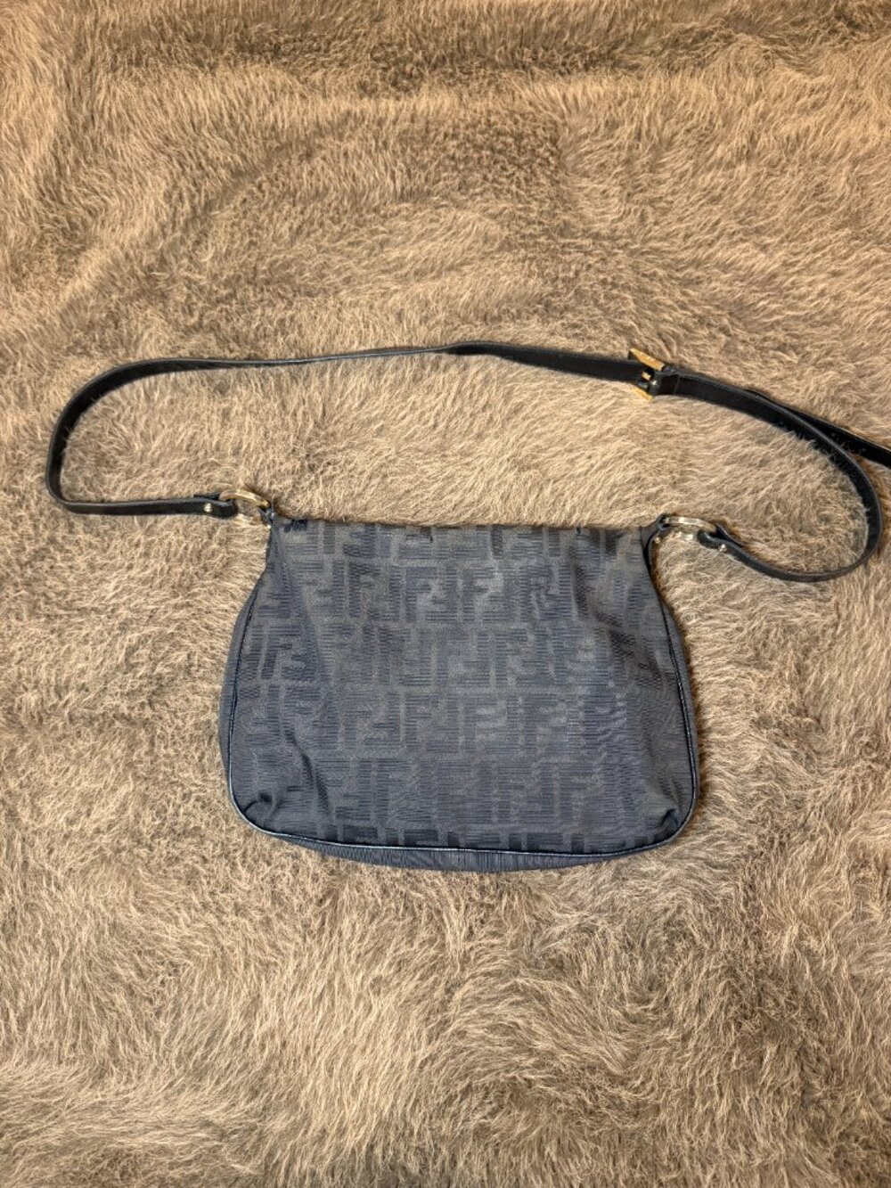 Fendi Vintage Zucca FF Monogram Crossbody Shoulder Bag Black